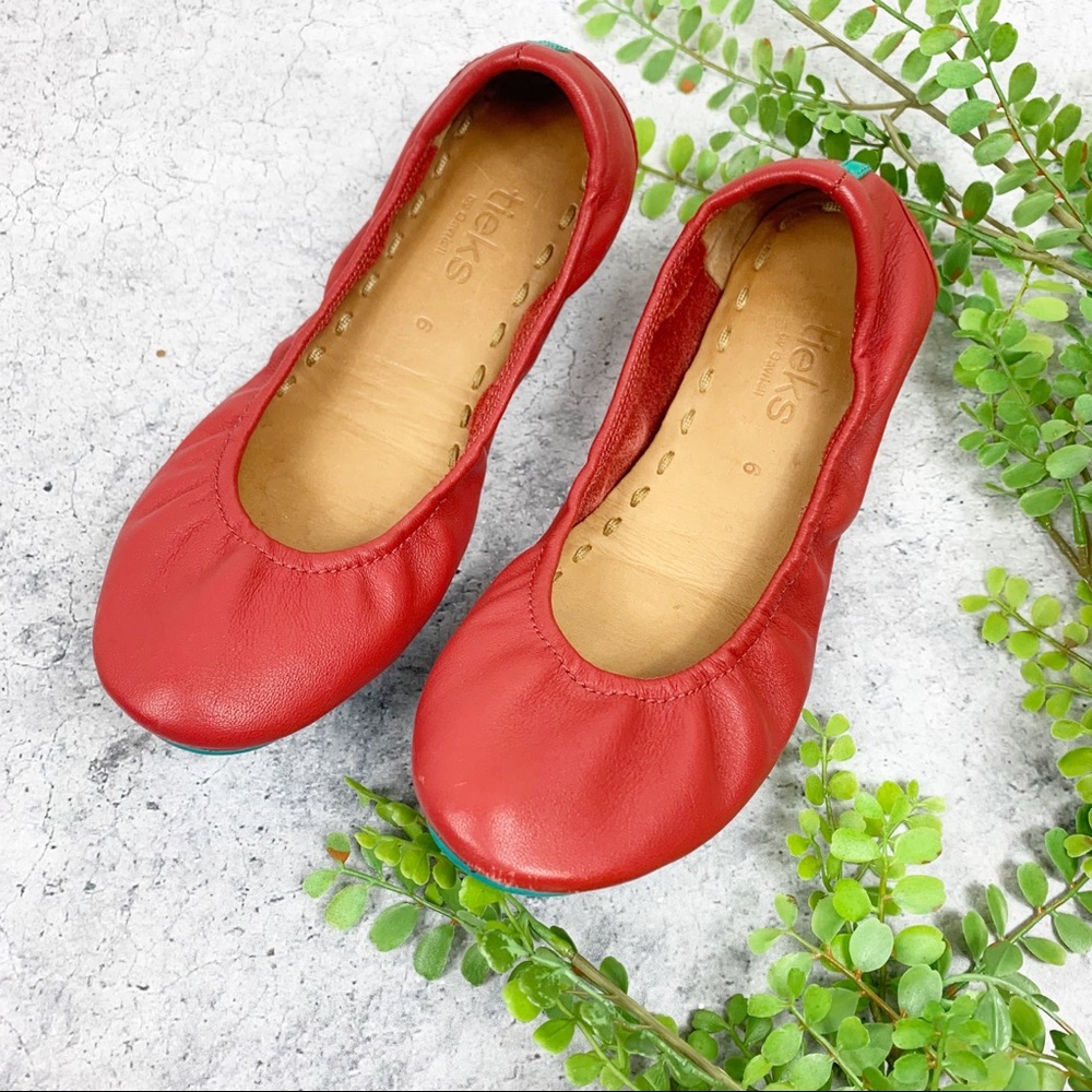 Tieks Cardinal Red Leather Ballet Flats Size 6